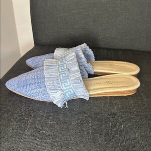 Michelle McDowell Size 8 Blue Womens Fringe‎ Pointed Mules